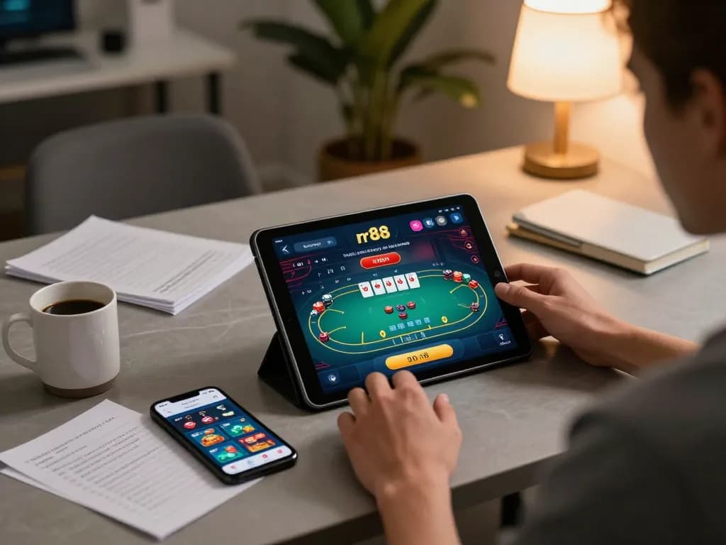 Engaging online gaming experience at rr88 with player focused on poker strategy and relaxed setting.