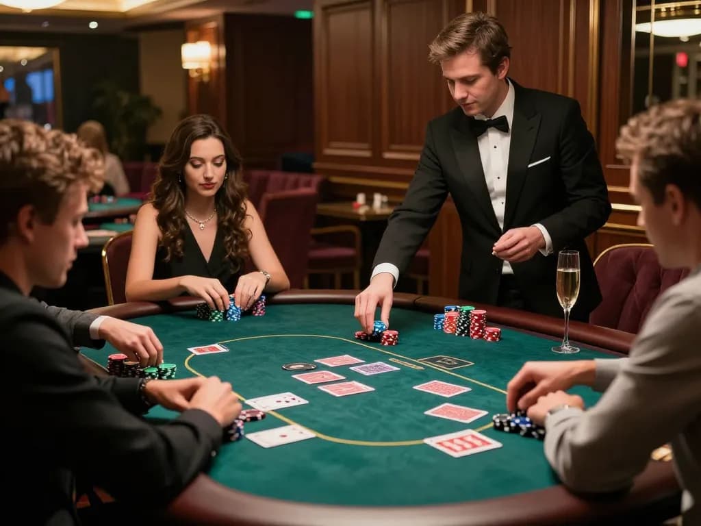 Players strategizing at PLANET88's exclusive poker table in a luxurious VIP room