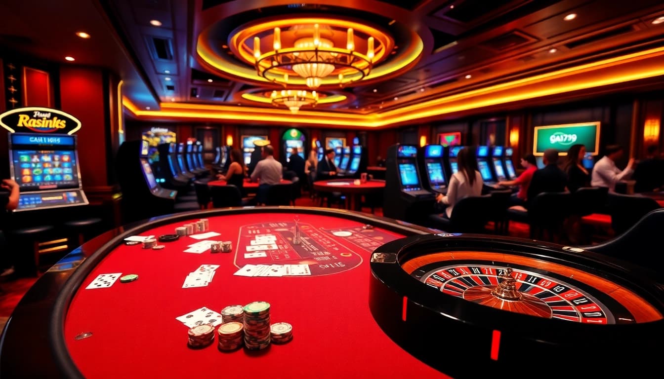 Betting excitement with ga6789 at a vibrant casino table full of cards and chips.