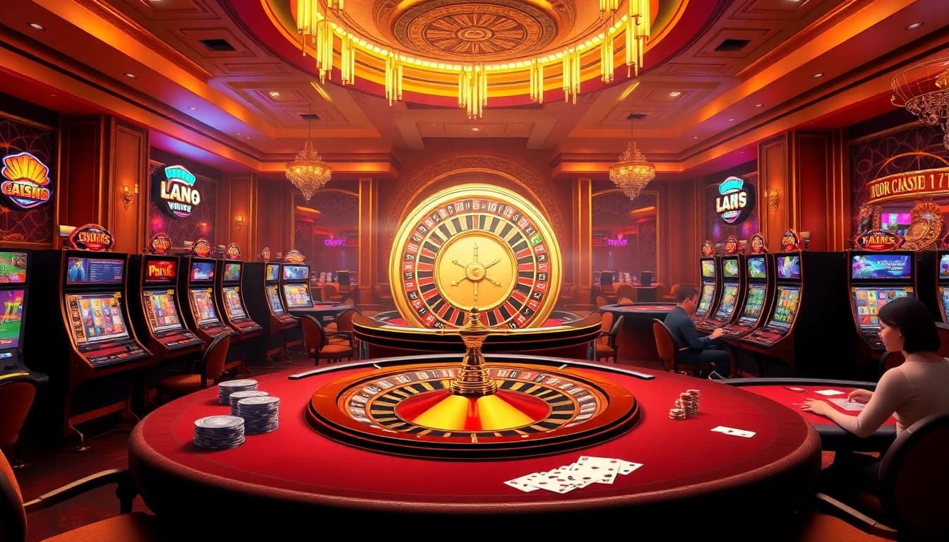 Players enjoying games at KK55 casino, with roulette and slot machines in action.
