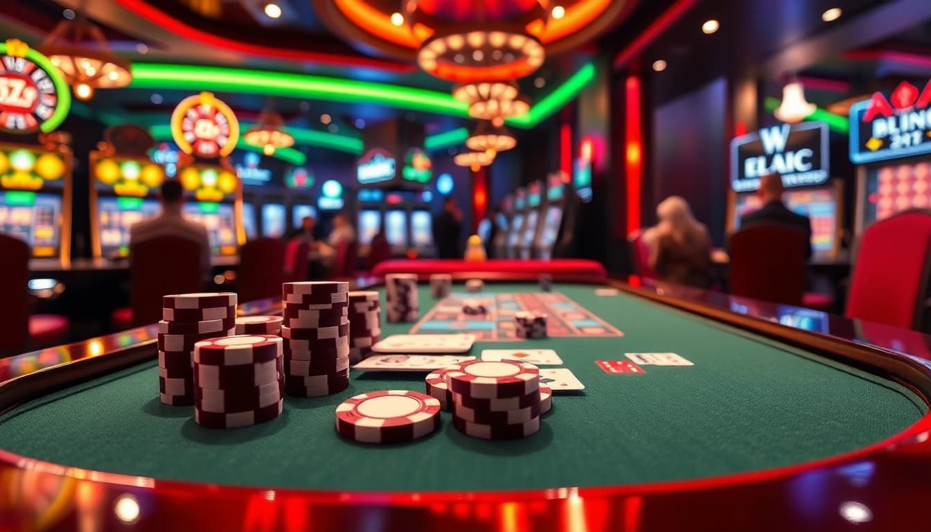 Engaging scene at xx88.forex casino featuring vibrant gaming tables and thrilling poker action.