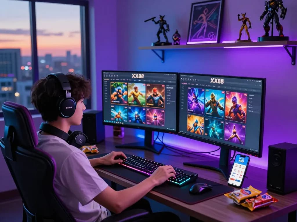 Engaging online gaming moment at https://xx88jp.com/ showcasing a dynamic digital environment with colorful interfaces and a thrilling atmosphere.