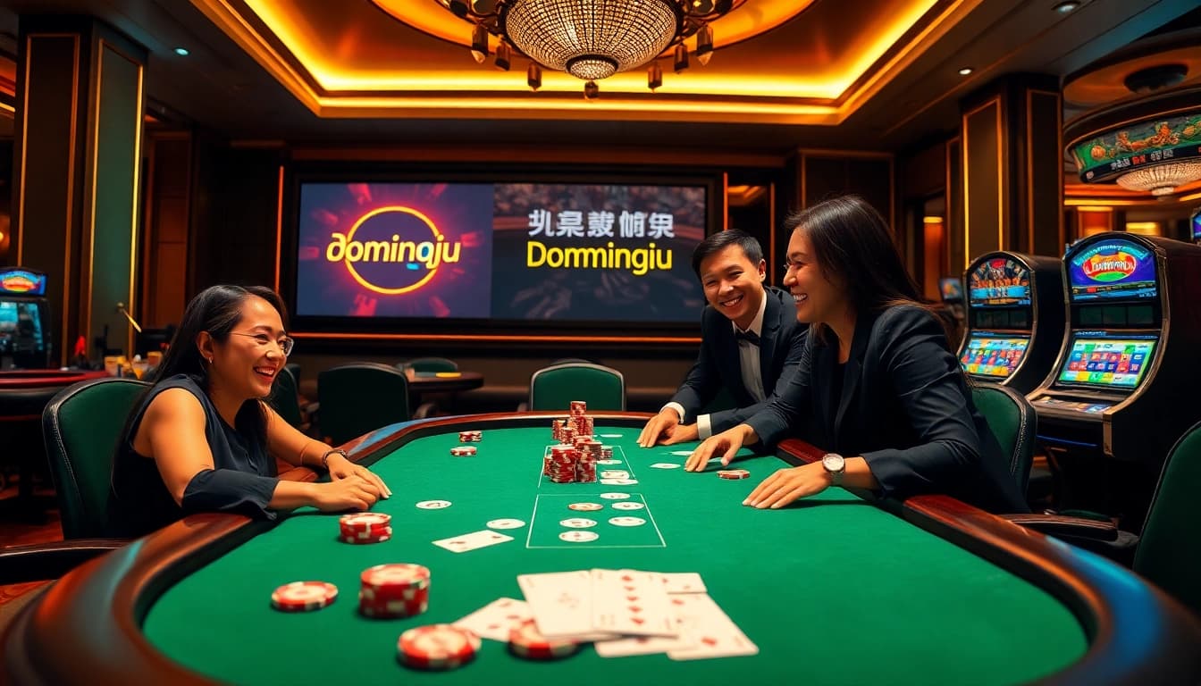Experience the excitement of Dominoqiu playing poker online at a luxurious casino.