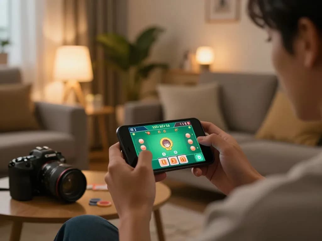 Engaging gameplay of tài xỉu online on a smartphone in a cozy home environment.