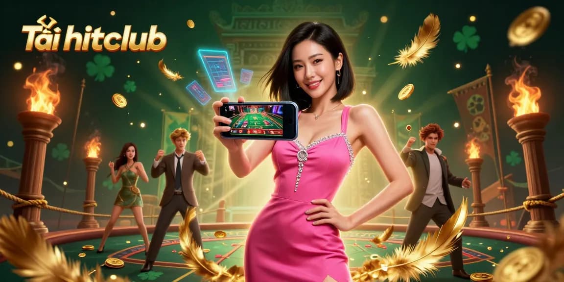 Experience online gambling with Tải hitclub, featuring vivid imagery of dynamic casino gameplay.