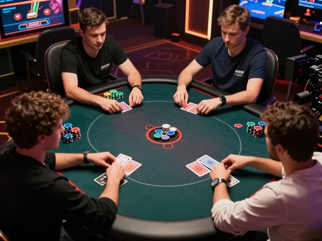 Players strategizing in an online poker game at 98win, capturing a thrilling digital casino experience.