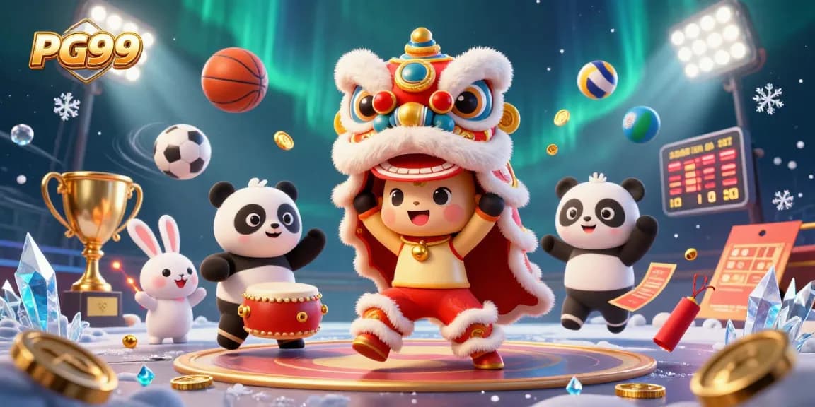 Experience excitement at PG99 with the vibrant lion dance and dynamic sports betting elements.