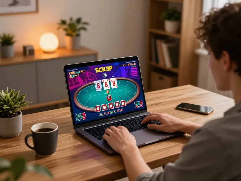 Engaging poker gameplay on SC88 OKVIP during a cozy home game session with vibrant graphics.