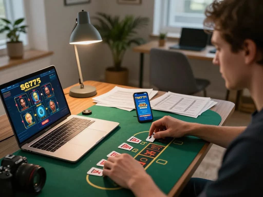 Player engaging in SG777 live dealer blackjack while managing bankroll with strategy notes