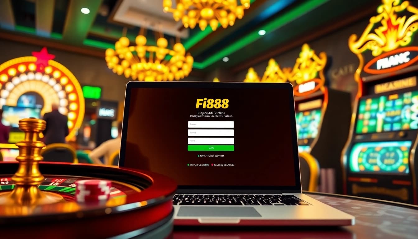 Login interface for online gambling at Fi88 with vibrant casino elements.
