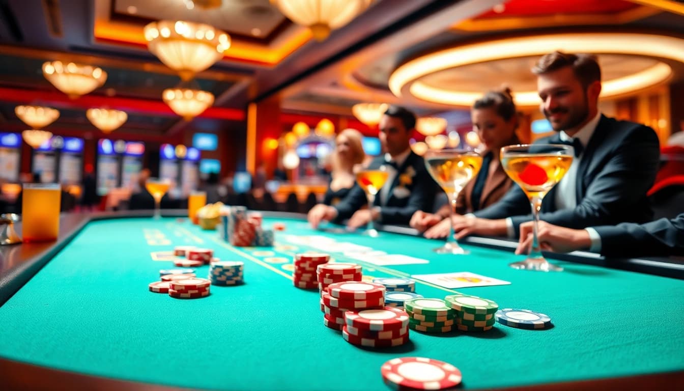 Experience the excitement of the best online casino with vibrant gaming scenes featuring colorful chips and cards.