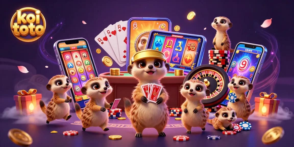 Experience the excitement of koi toto with meerkats managing vibrant casino games in this dynamic digital art.