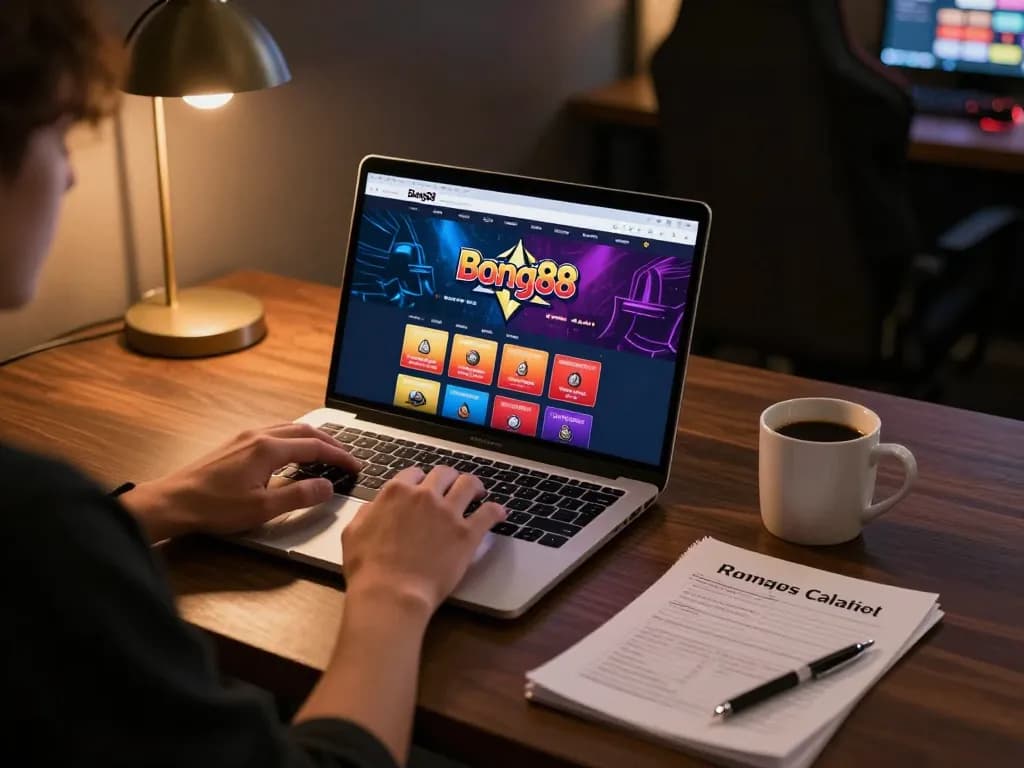 Bong88 player engaging in online gaming at home, showcasing cozy atmosphere and betting strategy