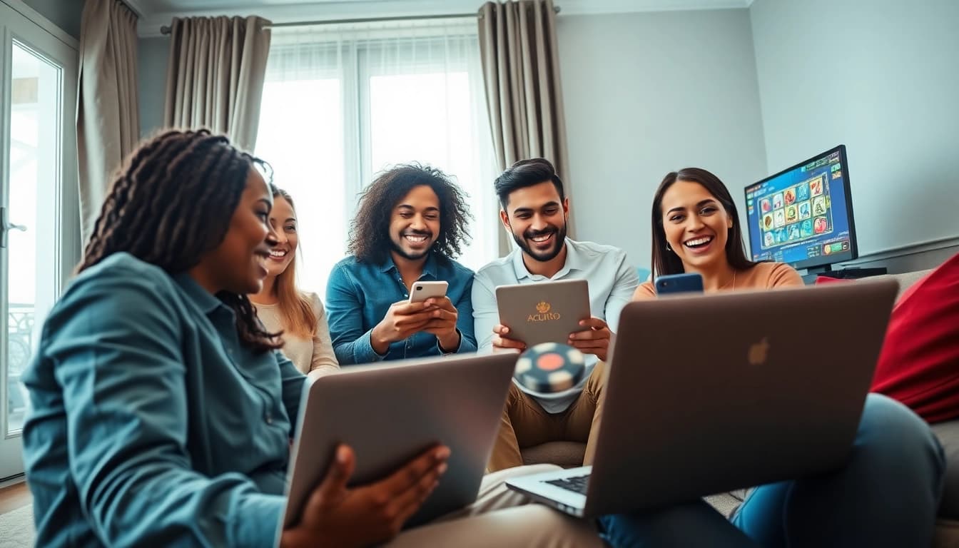 Players enjoying asupantoto online slots with excitement and winning expressions.