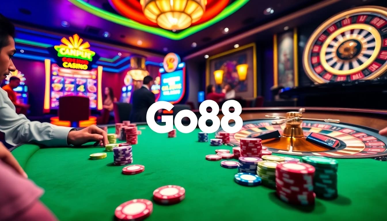Experience the thrill of Go88 gaming with vibrant casino tables and exciting slot machines.