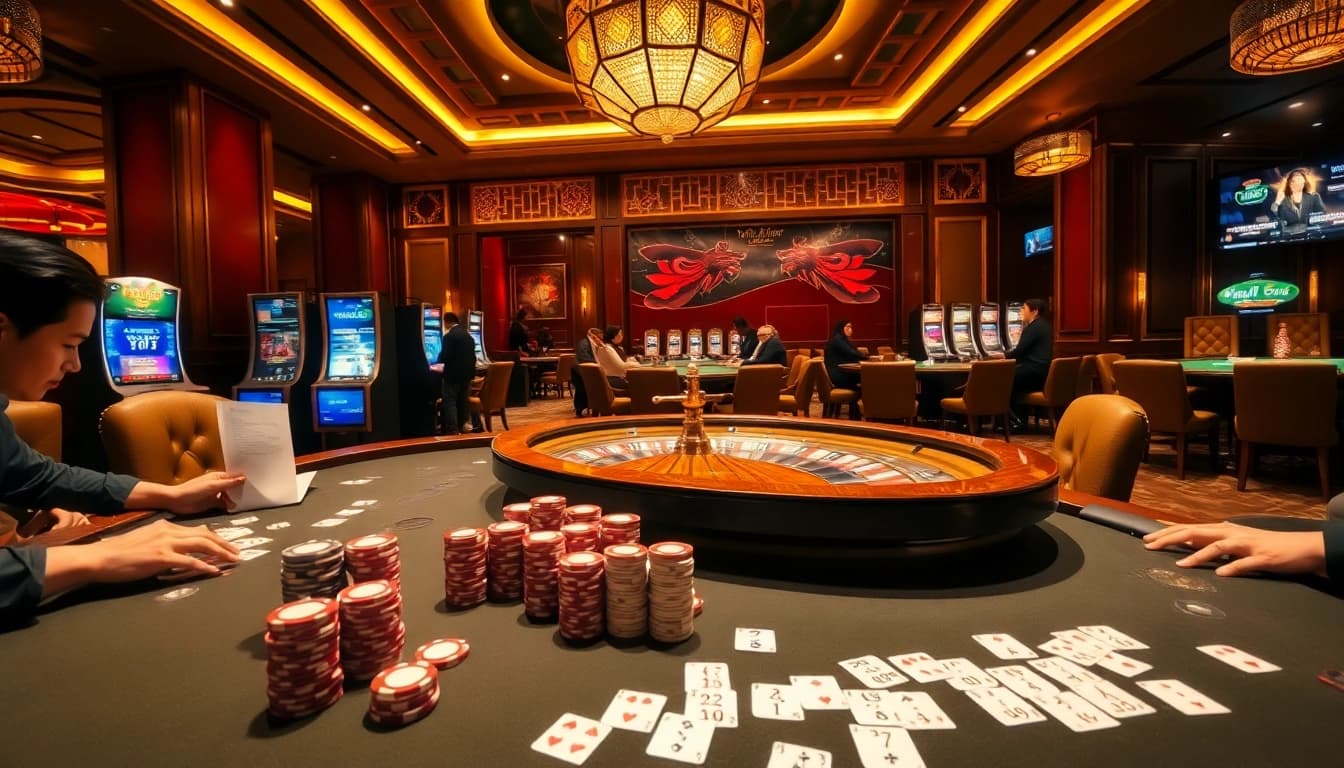 Professional players strategically betting at Nhà cái uy tín hàng đầu châu Á poker and roulette tables