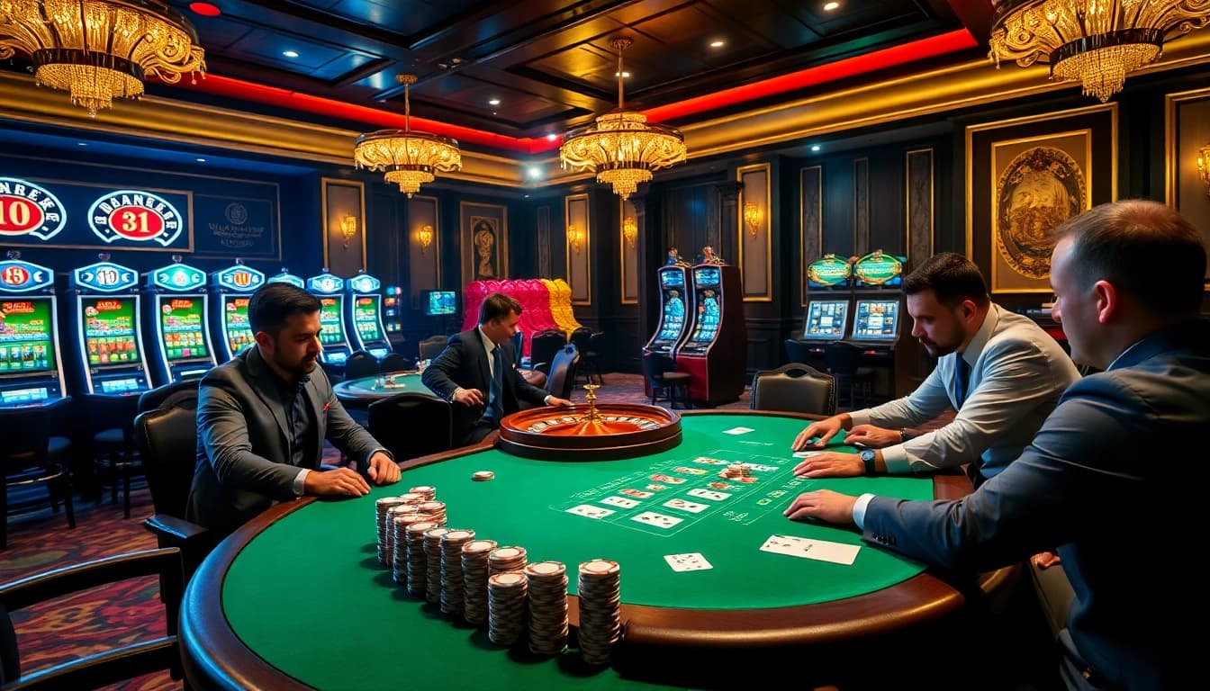Players strategizing at a high-stakes poker game at shbet casino, enhancing the thrill of gambling.