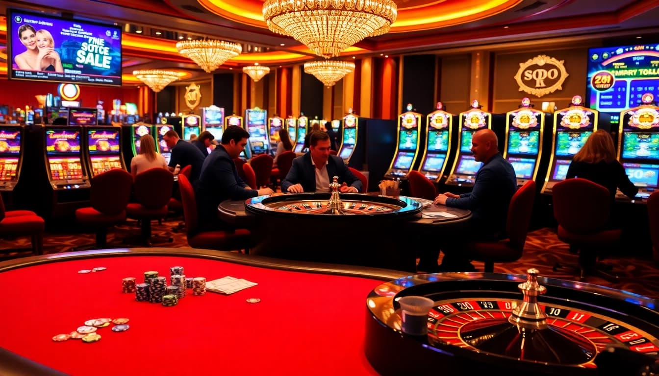 SODO CASINO vibrant gaming table with poker chips and roulette wheel, showcasing luxury