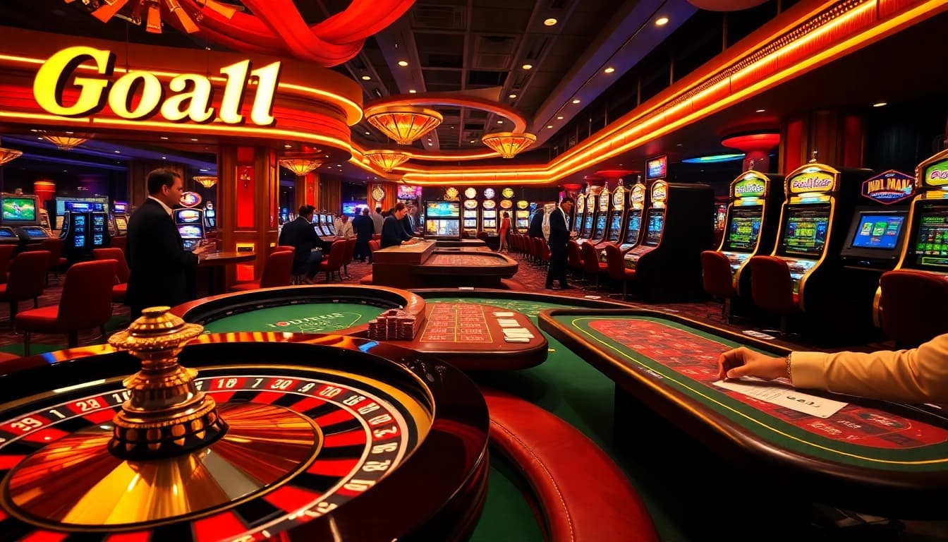Engaged players enjoying high-stakes games at Goal123's luxurious casino environment.