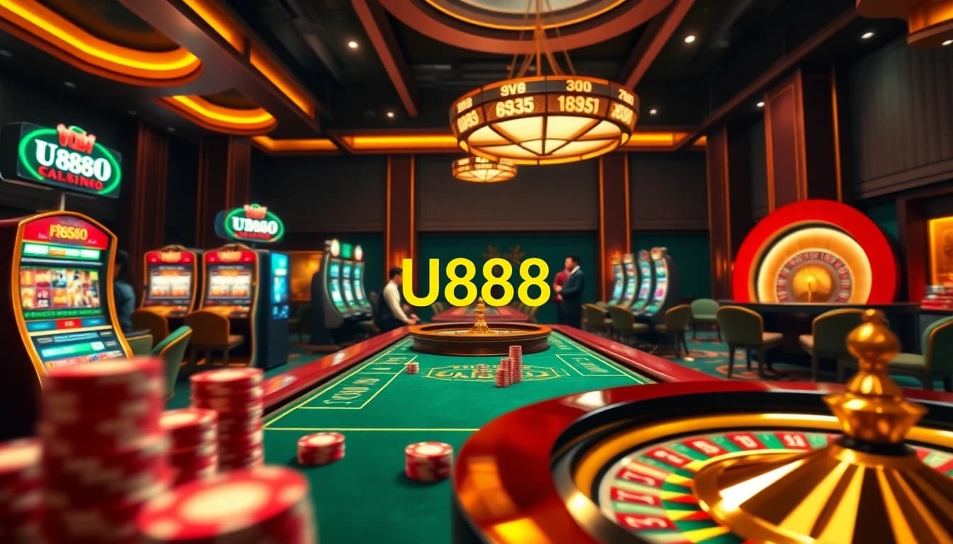 Experience thrilling gameplay at U888 casino with vibrant slot machines and poker tables.