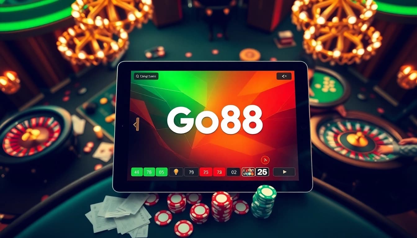 Experience the vibrant Go88 gaming interface amidst an exciting casino atmosphere filled with action.