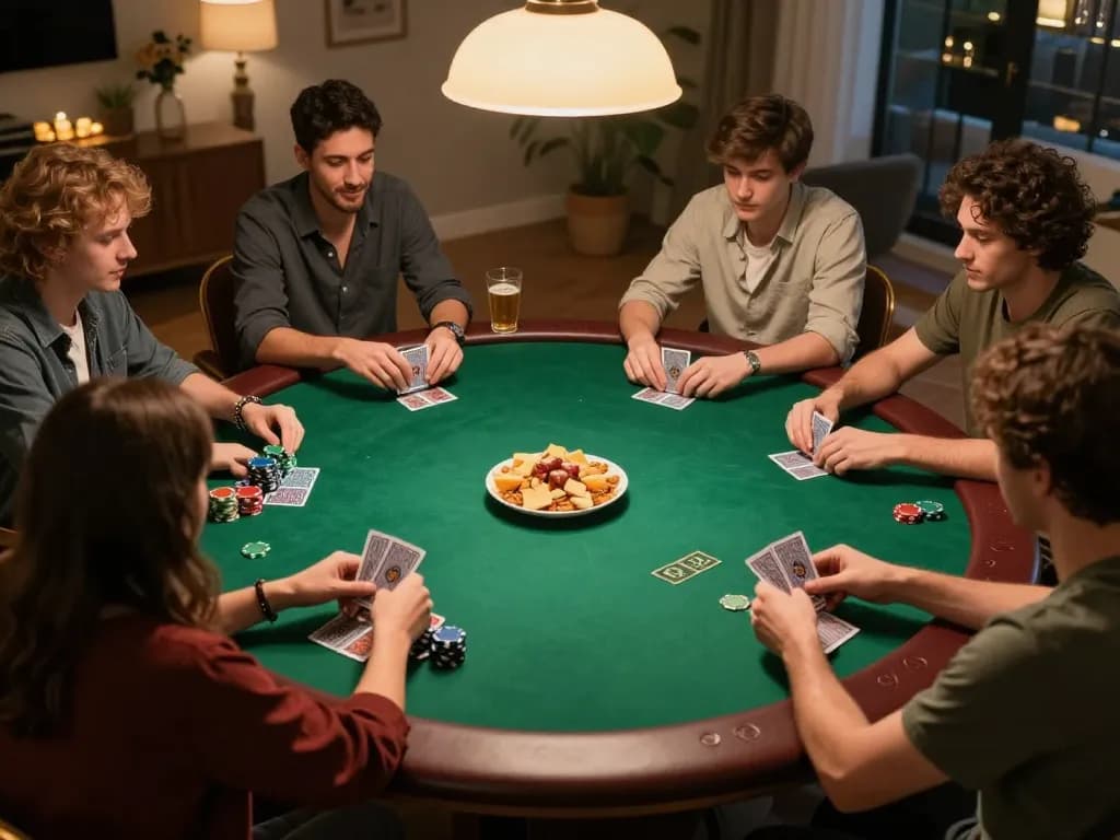 Engaging poker gameplay scene at home, showcasing strategic interactions with nk88mvp in action.