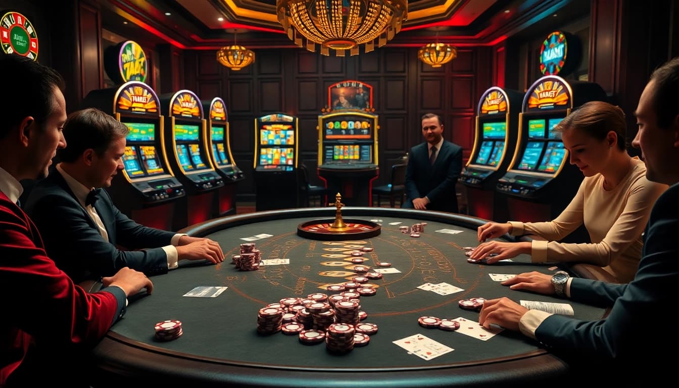 Experience the excitement of THABET with intense poker action and luxury casino elements.
