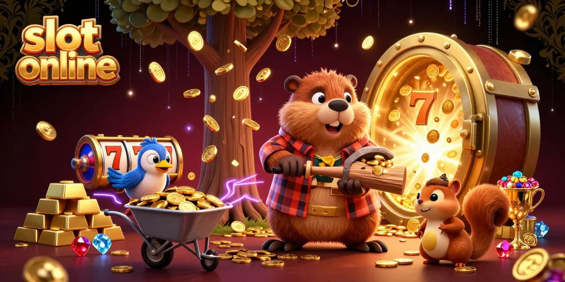 Experience the excitement of slot online with vibrant characters and riches in this immersive illustration.