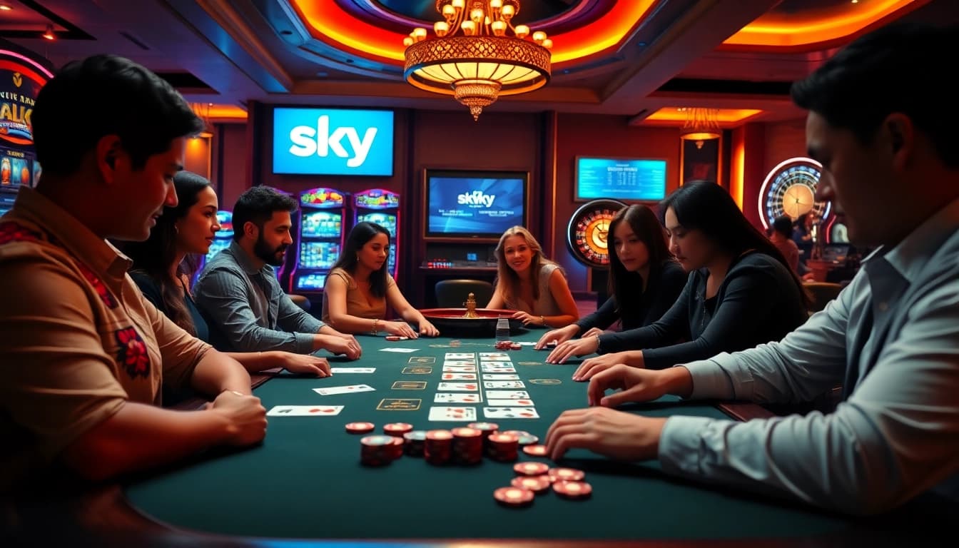Experience the luxury of gambling at sky88 with players enjoying a game of blackjack.