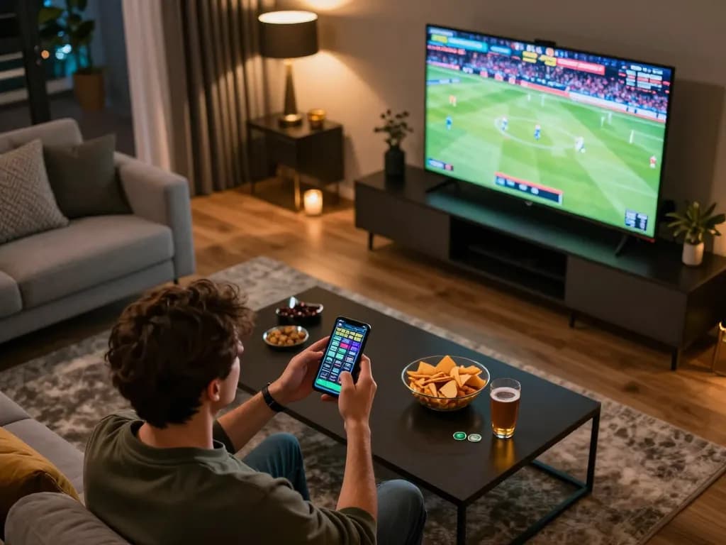 Kuwin users engaged in sports betting during a live match with a smartphone betting app.