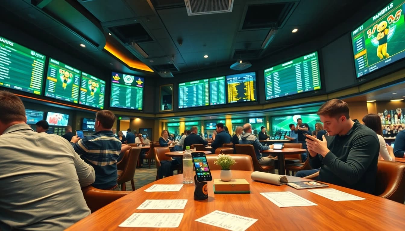 Experience the excitement of placing bets at Nova88 sportsbook with patrons enjoying live games and odds.