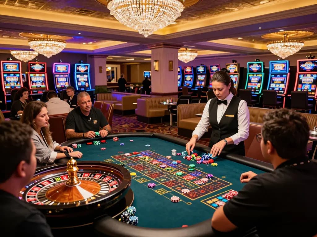 Players engaged at a roulette table in a luxurious casino at LC88, capturing the thrill and excitement of betting.