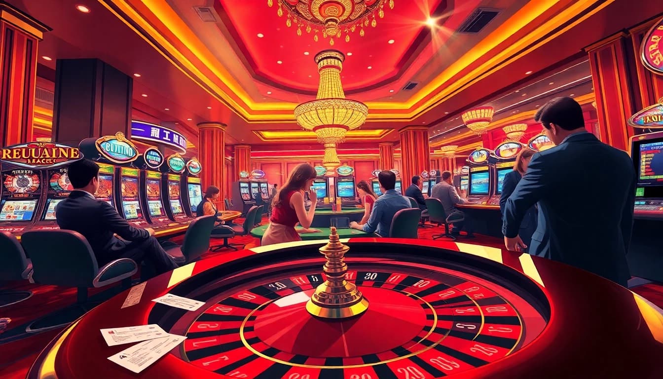 Keluaran Macau results displayed on digital screens in a bustling casino environment.