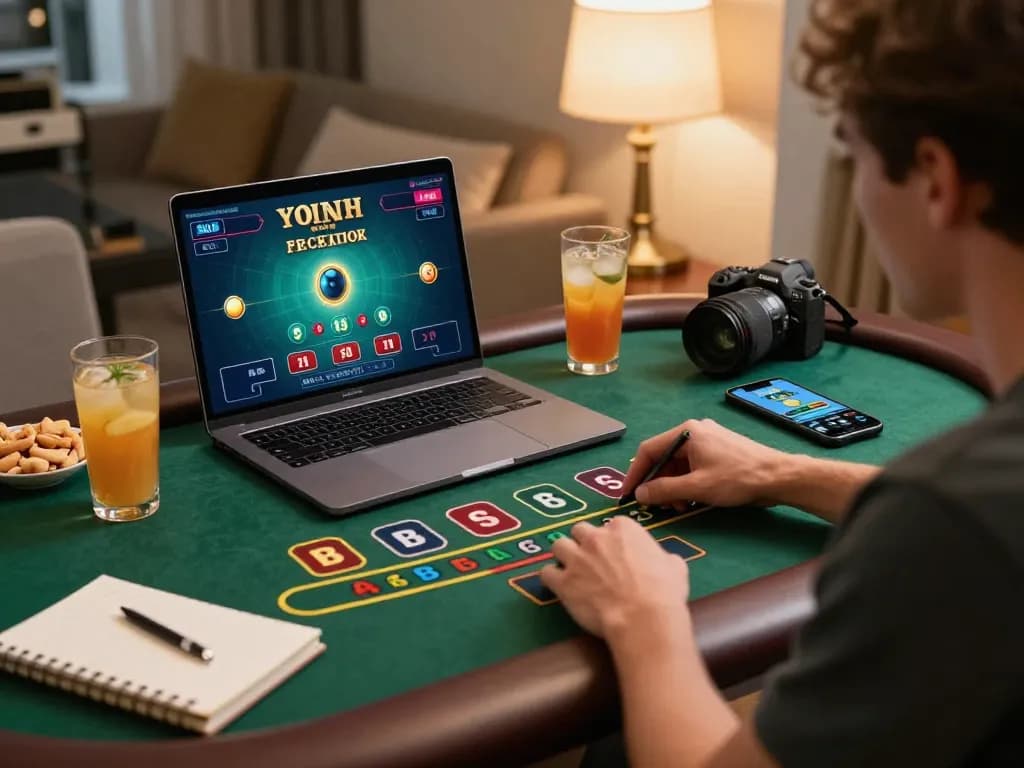 Engaging in live dealer baccarat on 8k8 online casino at home with laptop and snacks