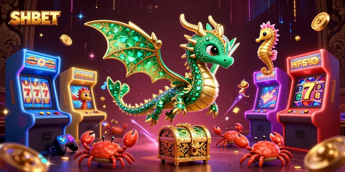 Engage with SHBET's vibrant gaming world featuring animated sea creatures and arcade treasures.