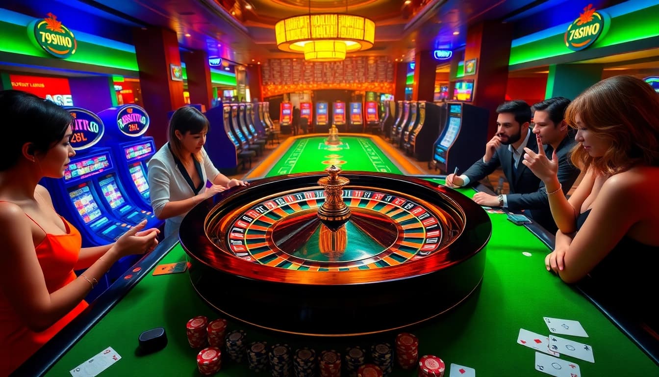 Engaged players celebrating wins at the 789win link in a luxurious casino setting.