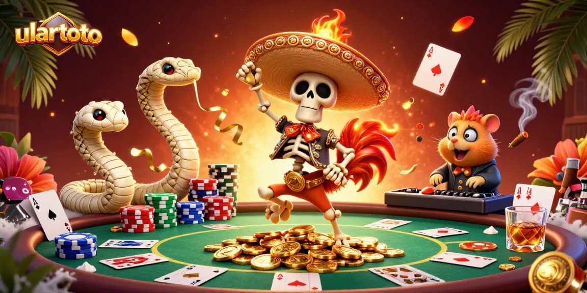 Experience thrill and excitement at ulartoto with captivating 3D illustration featuring a vibrant casino scene.