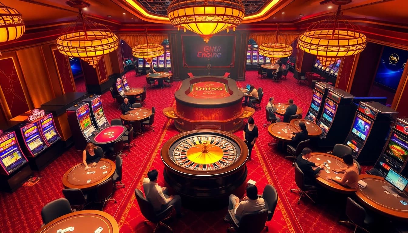 Experience the vibrant ambiance at dh88 casino with players engaged in thrilling roulette and poker games.