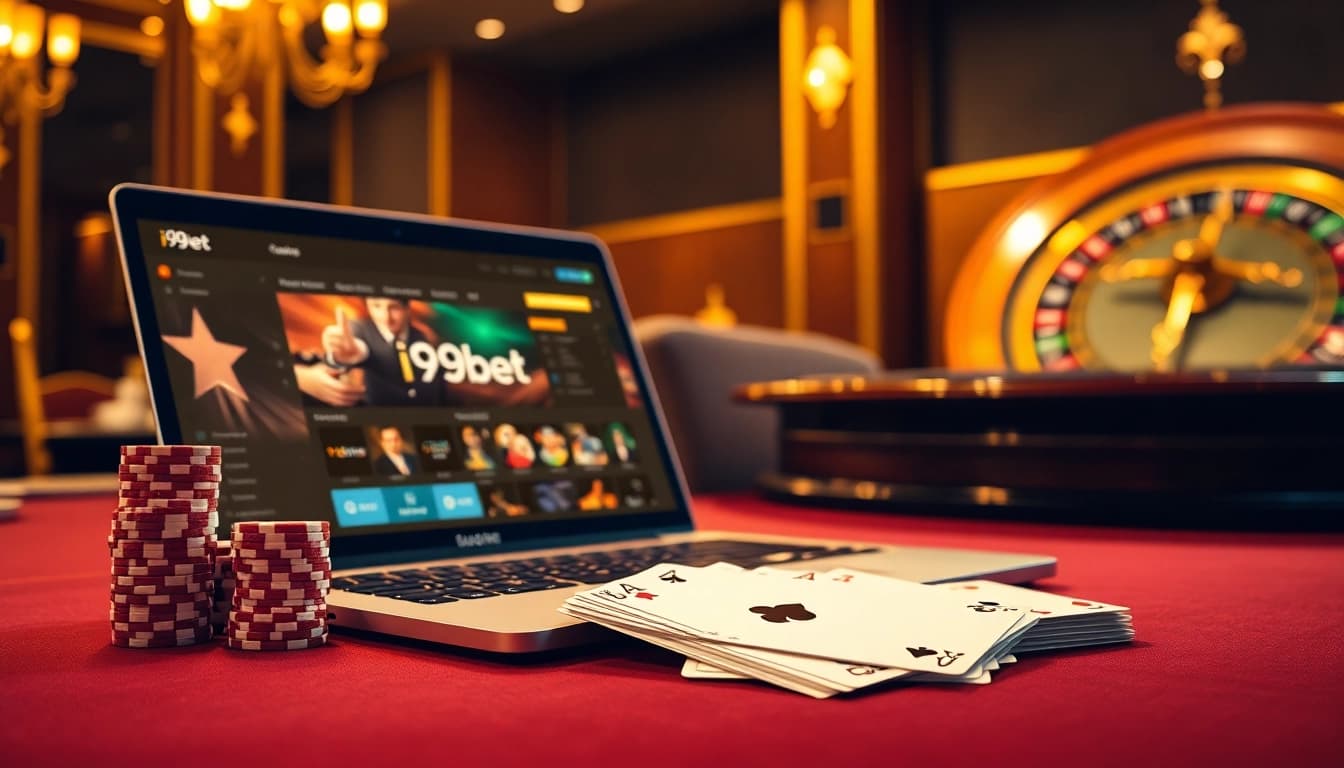 Players engage in thrilling i9bet poker action with chips and cards at a luxurious casino.