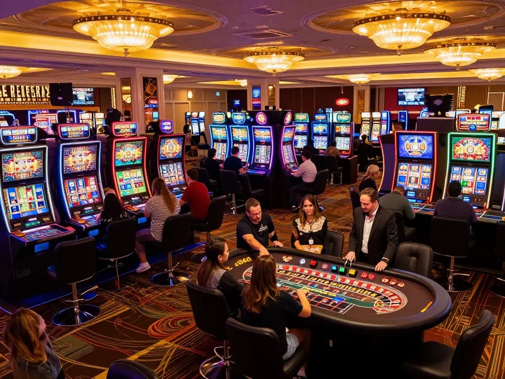 MM88 players enjoying vibrant slot machines and roulette tables in an exciting casino atmosphere.
