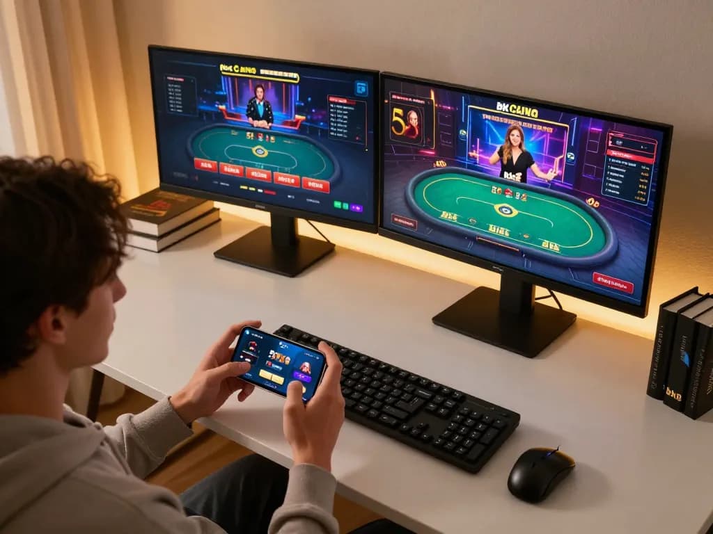 Gaming with the bk8 app on smartphone at home, featuring a stylish setup and engaging atmosphere.