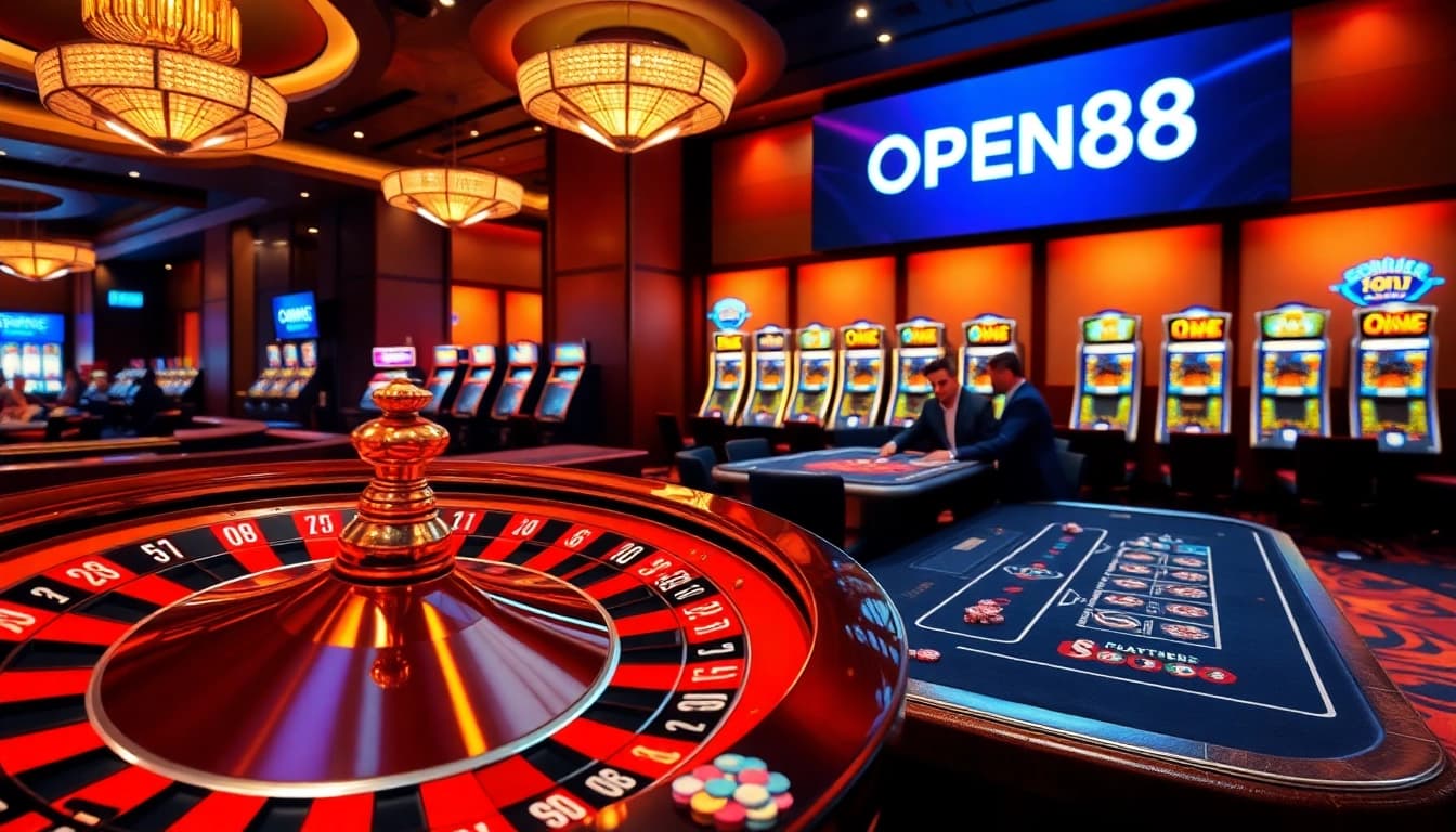 Experience the thrill of betting at OPEN88 with a beautifully designed roulette and poker table.