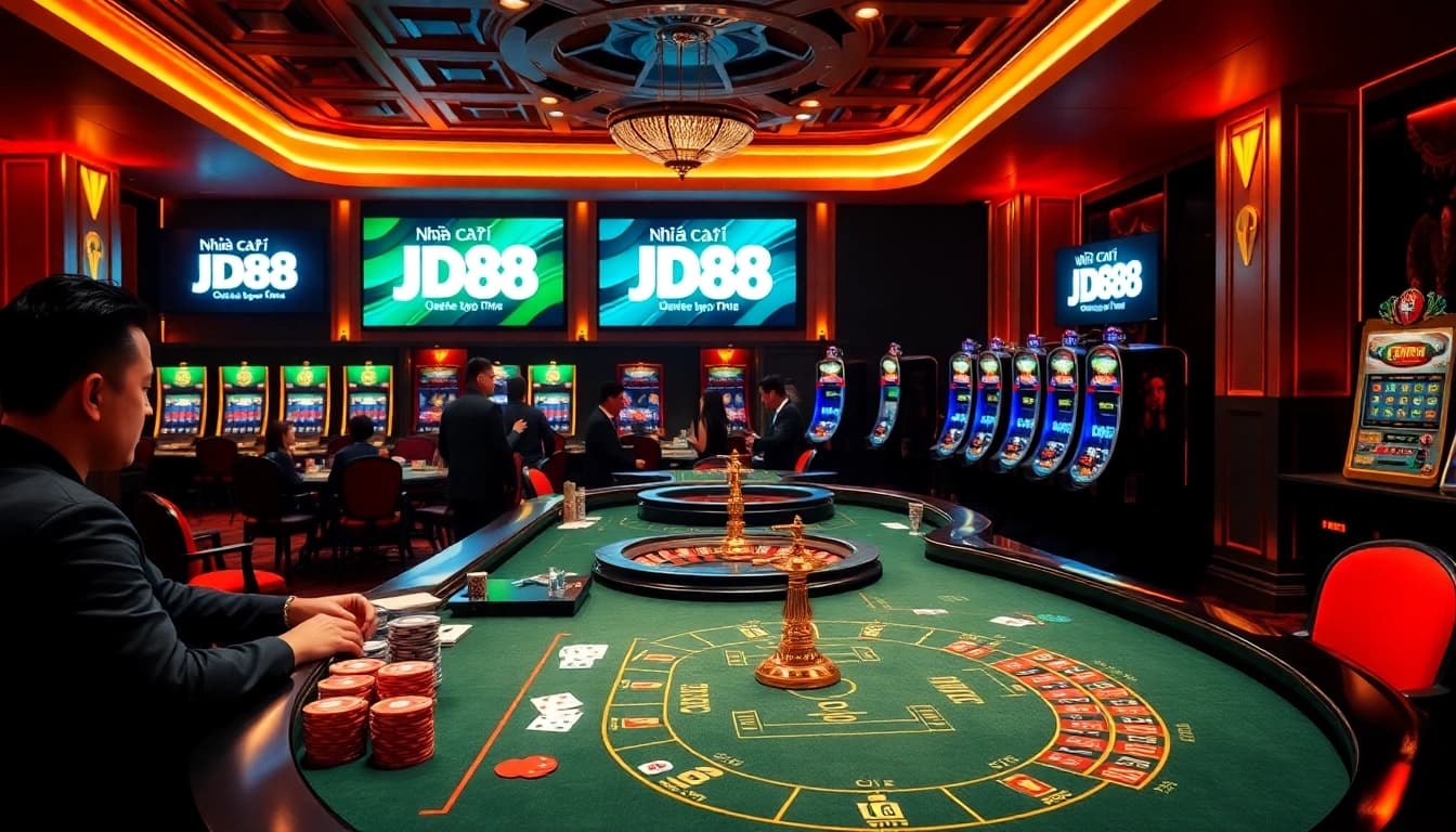 Người chơi say mê tại Nhà cái JD88 trải nghiệm cảm giác casino trực tiếp dưới ánh sáng sang trọng.