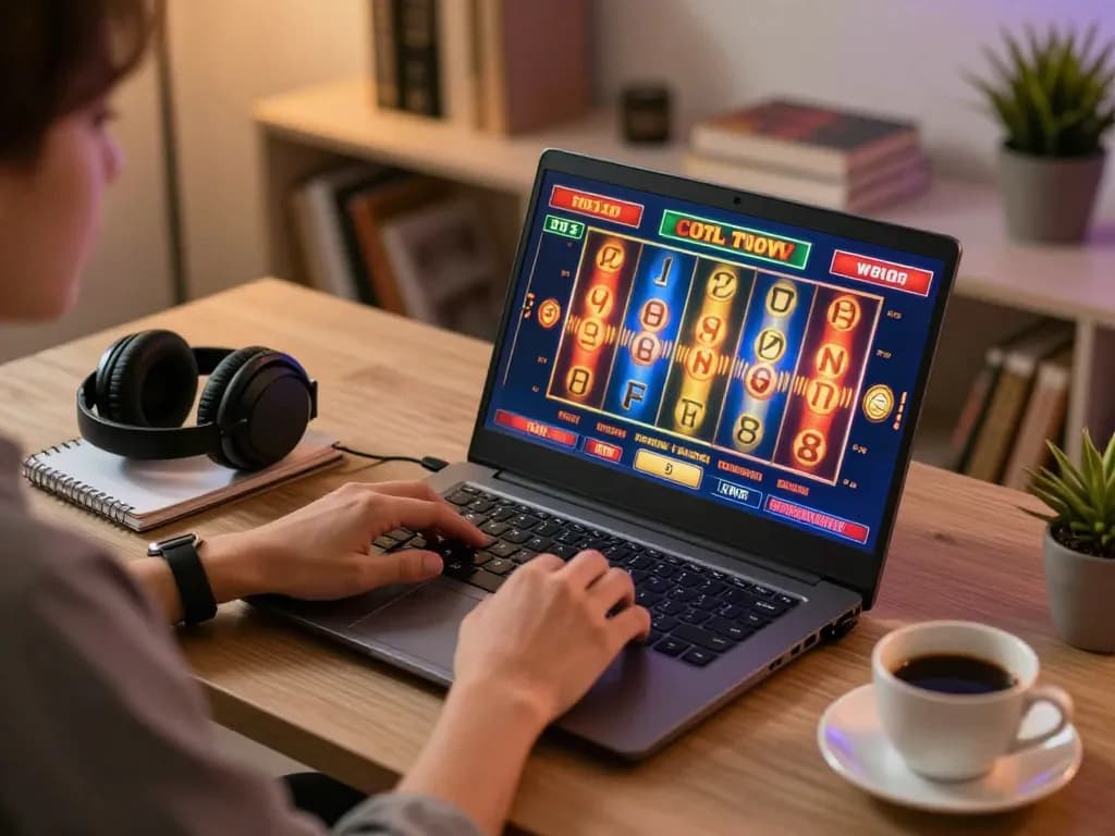 Terlibat dalam permainan slot toto yang mendebarkan di laptop dalam suasana rumah yang nyaman.