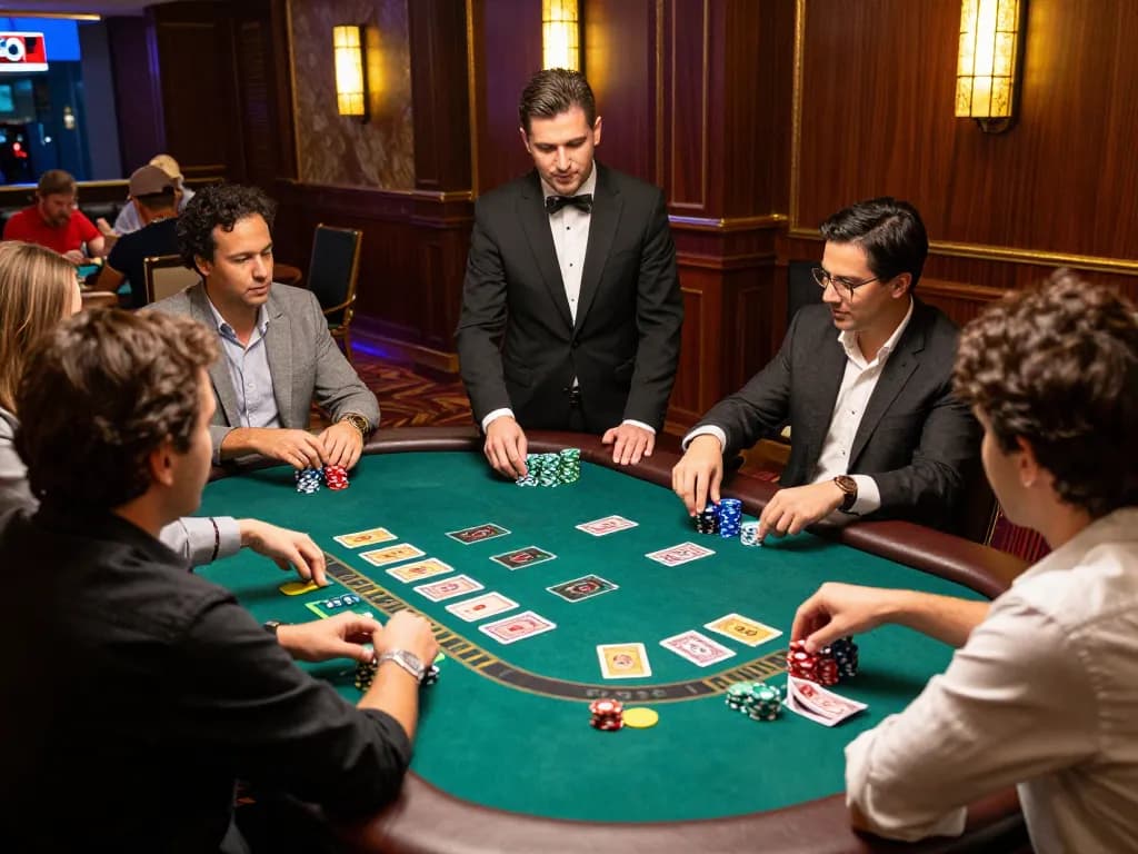 Experience thrilling blackjack gameplay at https://go8.dad/, featuring players strategizing at a modern casino table.