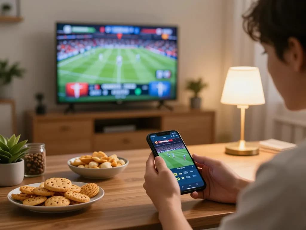 Track-courier with exciting mobile sports betting experience in a cozy home setting.