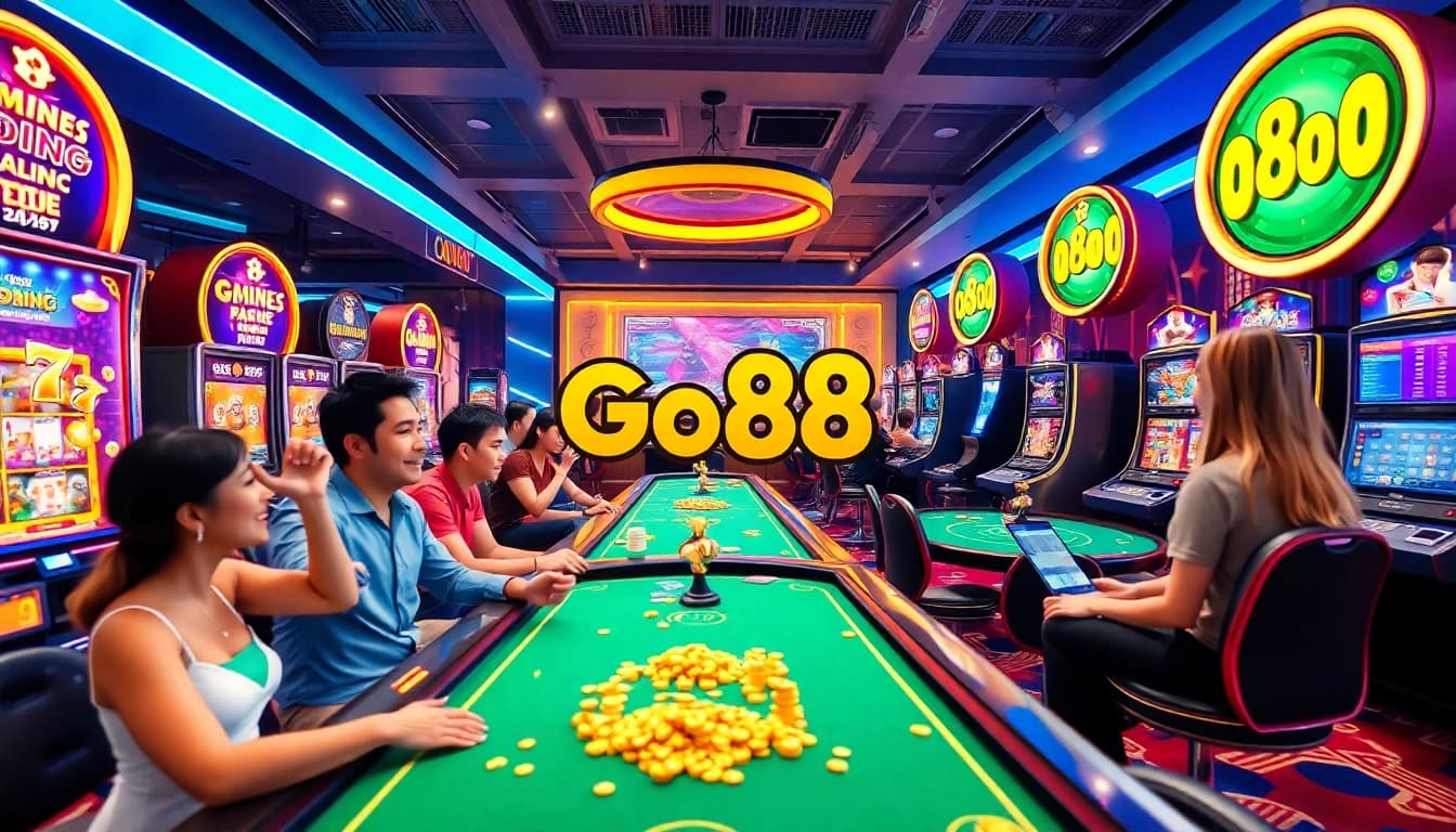 Exciting gaming atmosphere at Go88, showcasing players enjoying slots and live casino games.