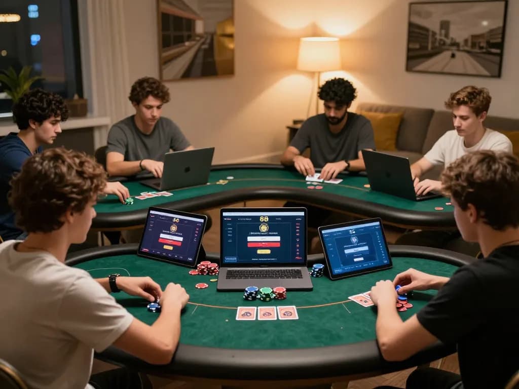 Engaging scene of players accessing Poker 88 Login on various devices, showcasing online gambling excitement