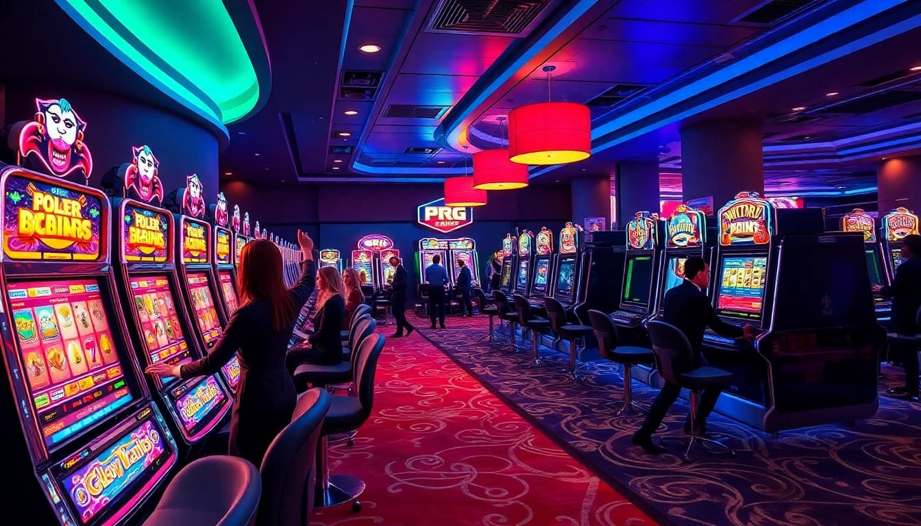Experience thrilling PG Soft Games at a vibrant casino, showcasing exciting slot machines and players.