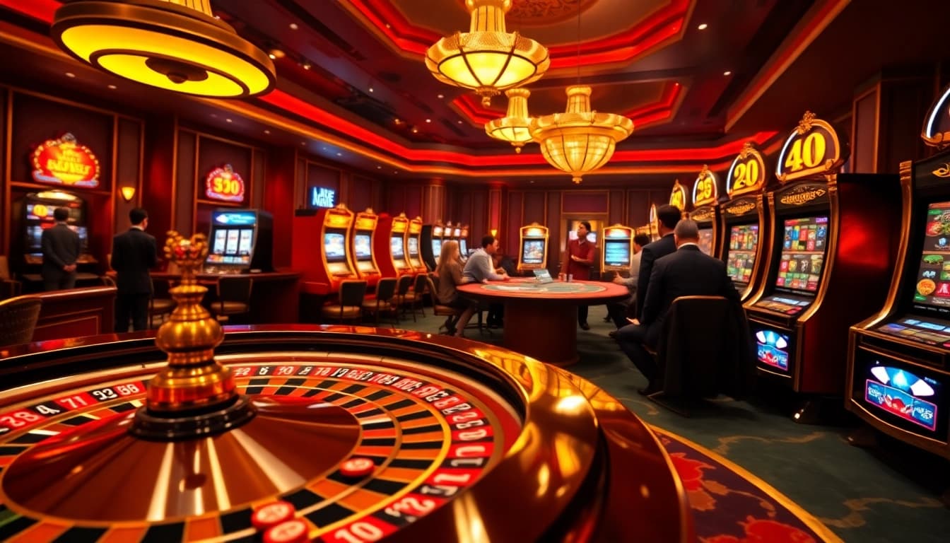 Experience the excitement of gambling at Typhu88 with players enjoying the stunning casino atmosphere.